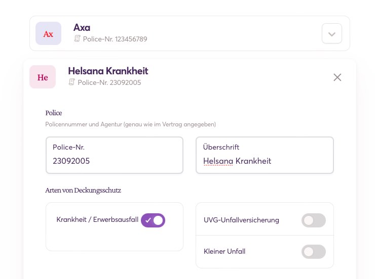 Es können mehrere Deckungen von verschiedenen Versicherungen gleichzeitig konfiguriert werden.