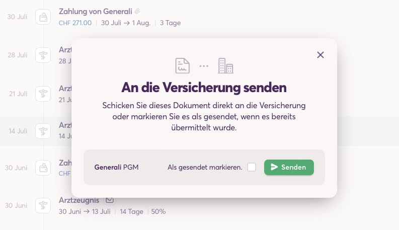 Versenden weiterer <u>Arztzeugnisse</u>